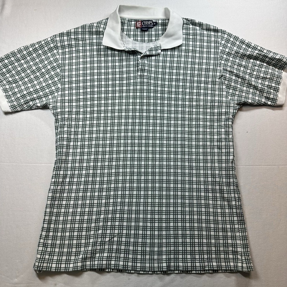 Chaps Ralph Lauren Mens XL Green White Plaid Button Up Shirt Short Sleeve Casual